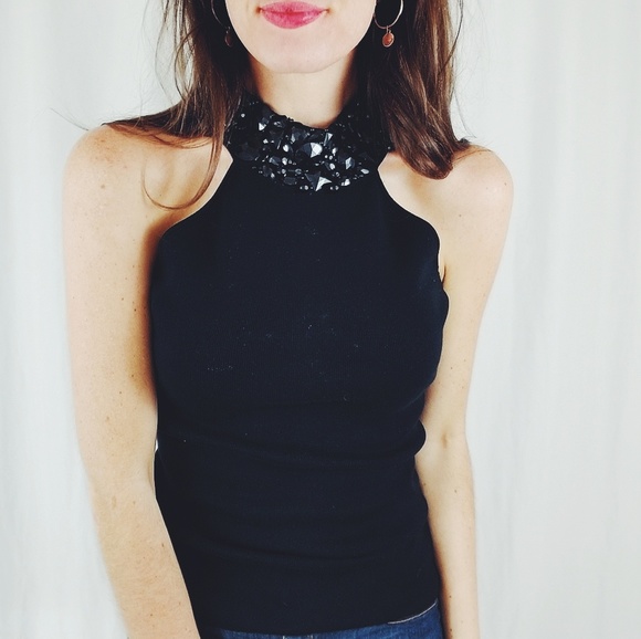 INC International Concepts Tops - Beaded halter black top -D8